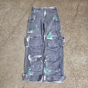 Vtg Y2k Airbrush Graffiti Paint All Over Print Baggy Raver Cargo Pants Med NWOT